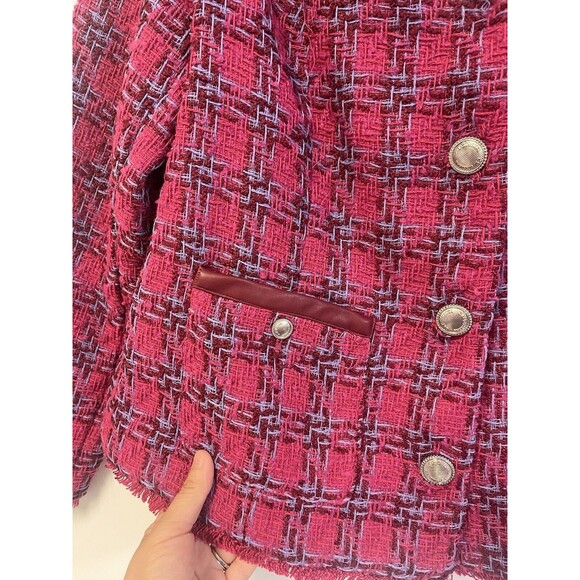 G By Giuliana Timeless Tweed Black Label Raw Hem Jacket Size L Hot Pink Barbie - Picture 10 of 12